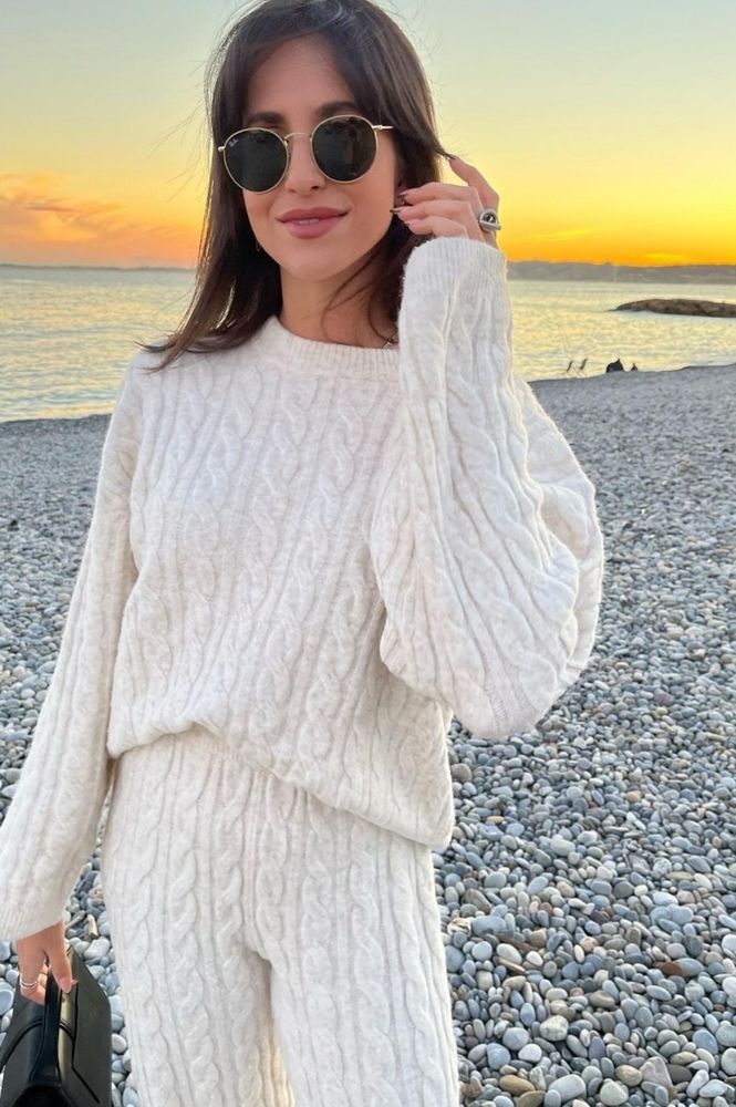 H&M NWT CABLE LOUNGE KNIT SET TOP SWEATER & PANTS BLOGGER'S FAV NEW - Picture 2 of 16